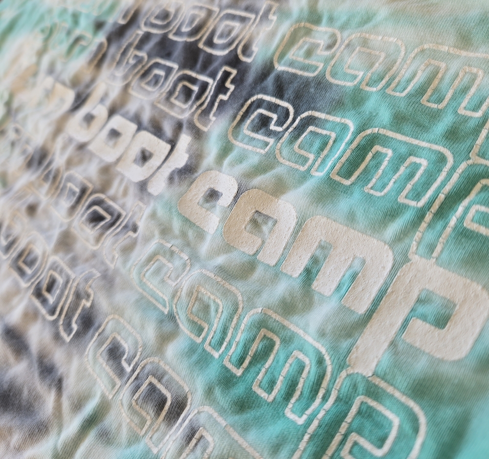Burn Boot Camp Repeating Logo Print - Teal White